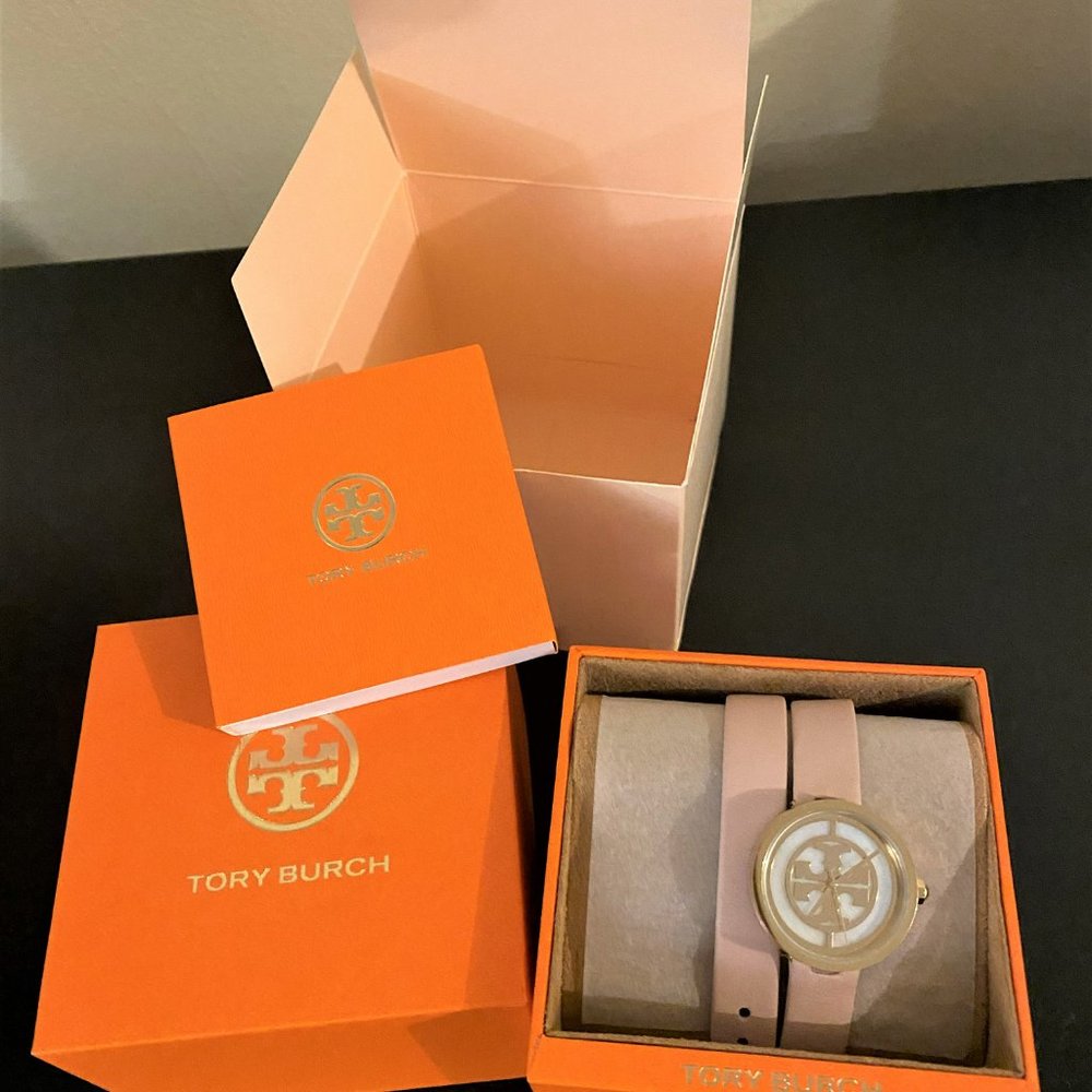 TORY BURCH REVA DOUBLE LEATHER PINK WRAP WATCH - Picture 4 of 5